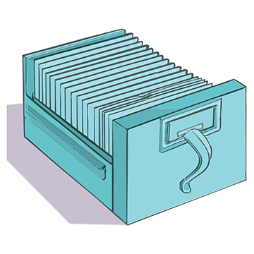 Illustration of a card catalogue drawer