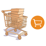 Illustration of a shopping cart with a stack of books inside. Next to it is the CataList logo.