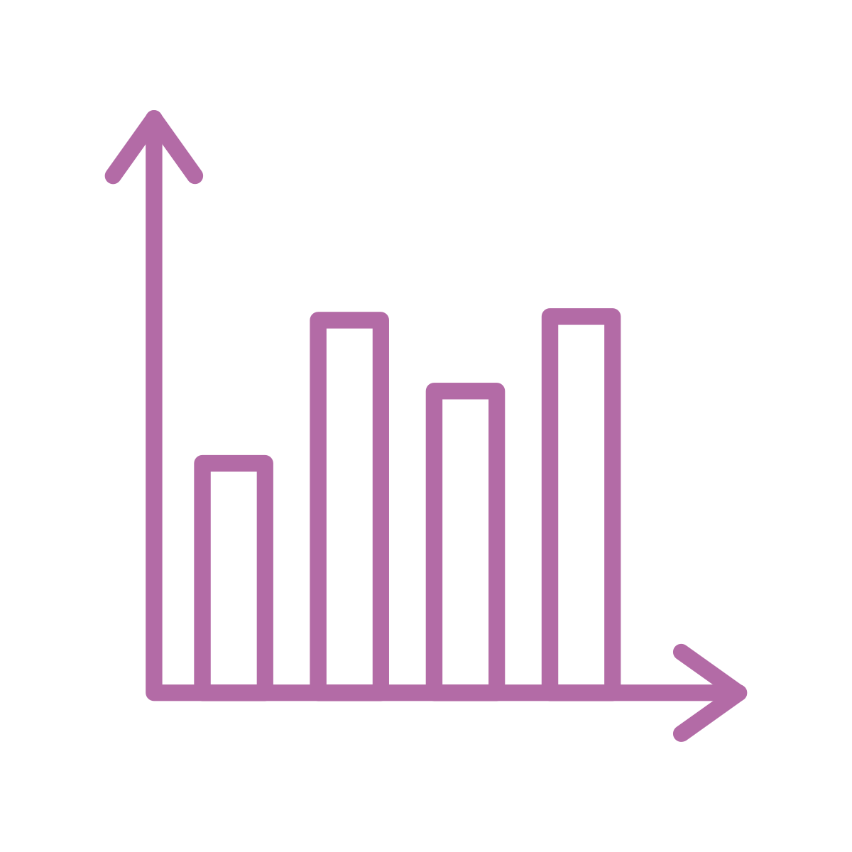 Purple line icon of a bar chart