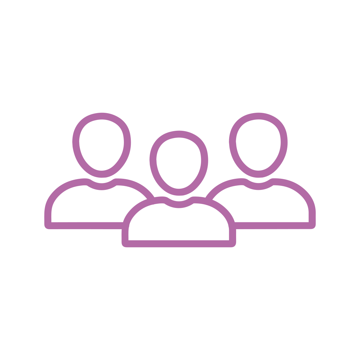 Purple line icon of three people silohuettes