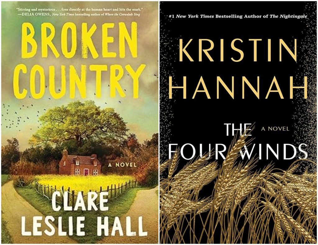 Covers of Broken Country by Clare Leslie Hall and The Four Winds by Kristin Hannah