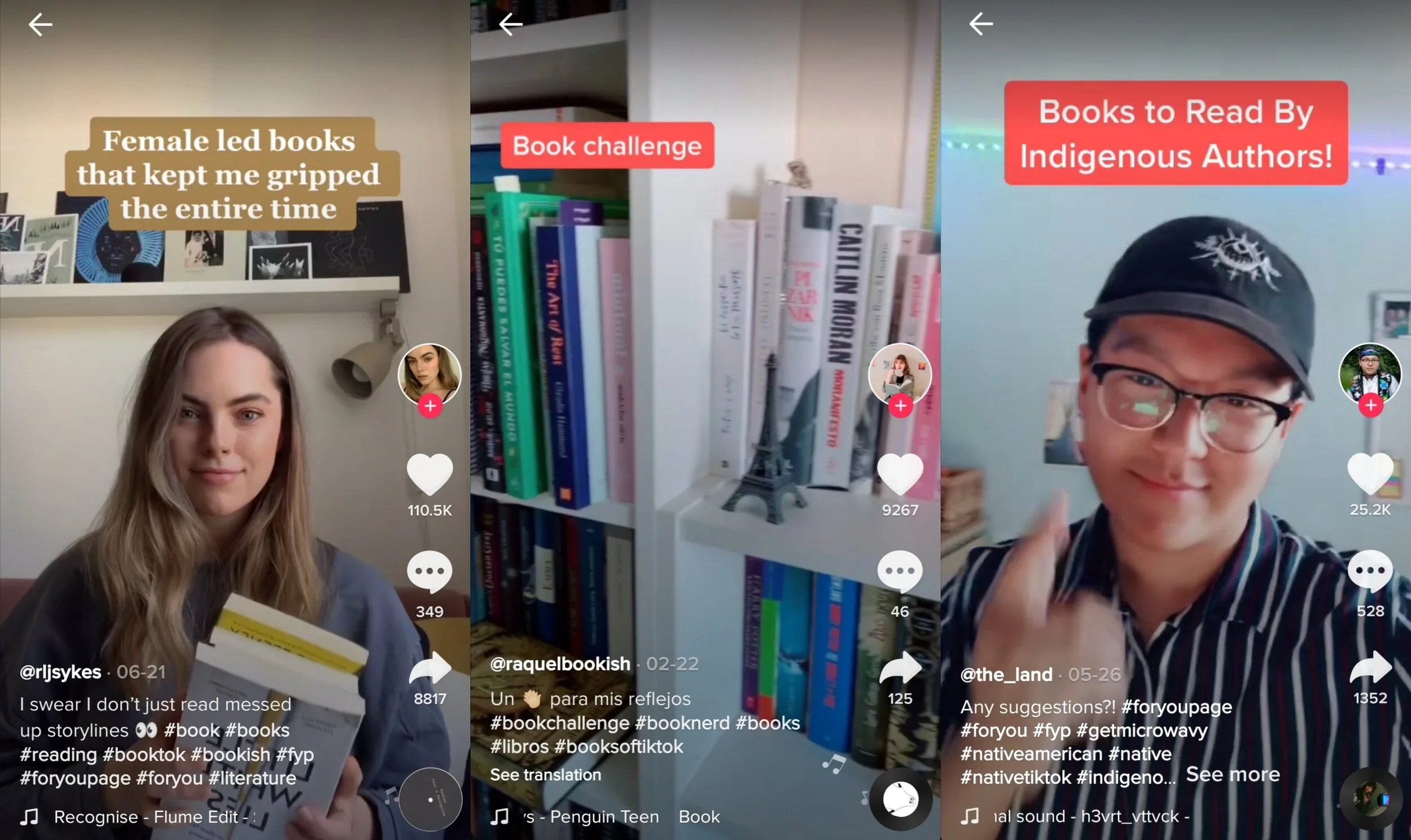 Screen shots of BookTokers TikTok videos.