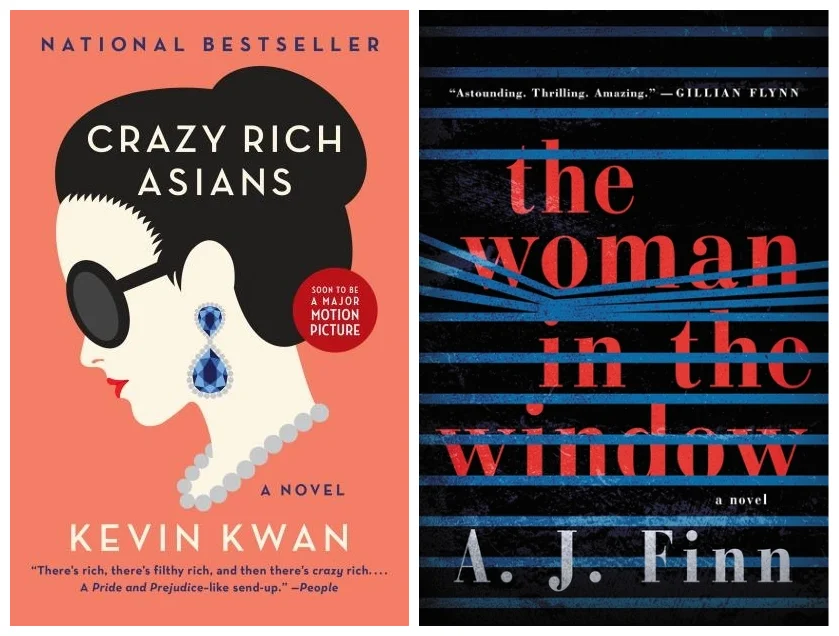  Cover images for Crazy Rich Asians and The Woman in the Window. 