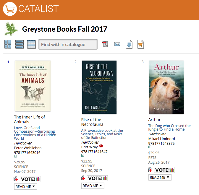  Screen shot of CataList screen showing the 