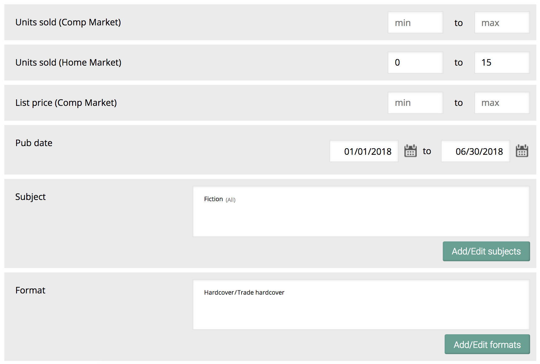   Example of 'Inventory Performance' filters  