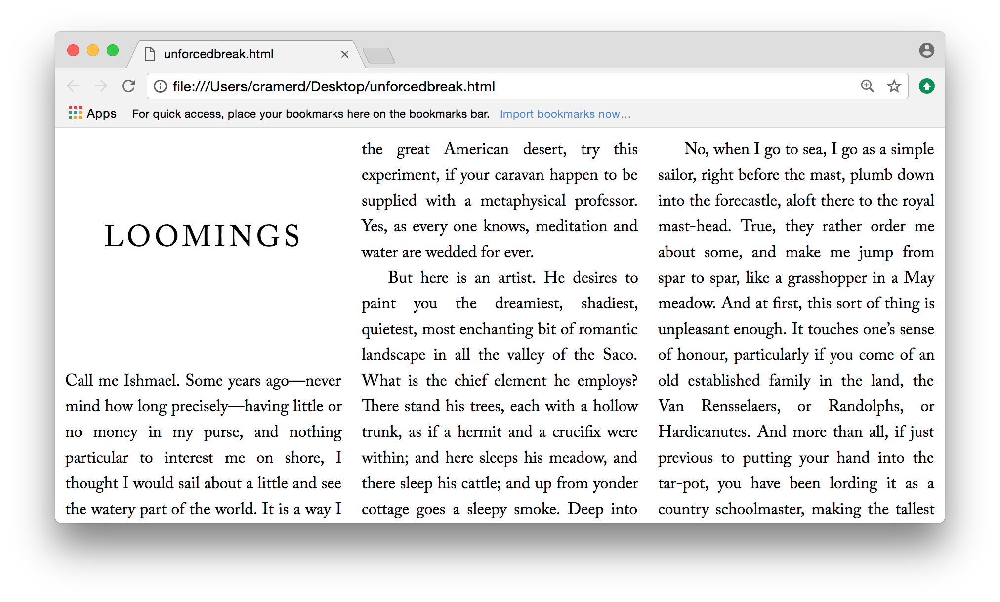 Example 3: three-column text showing proper alignment