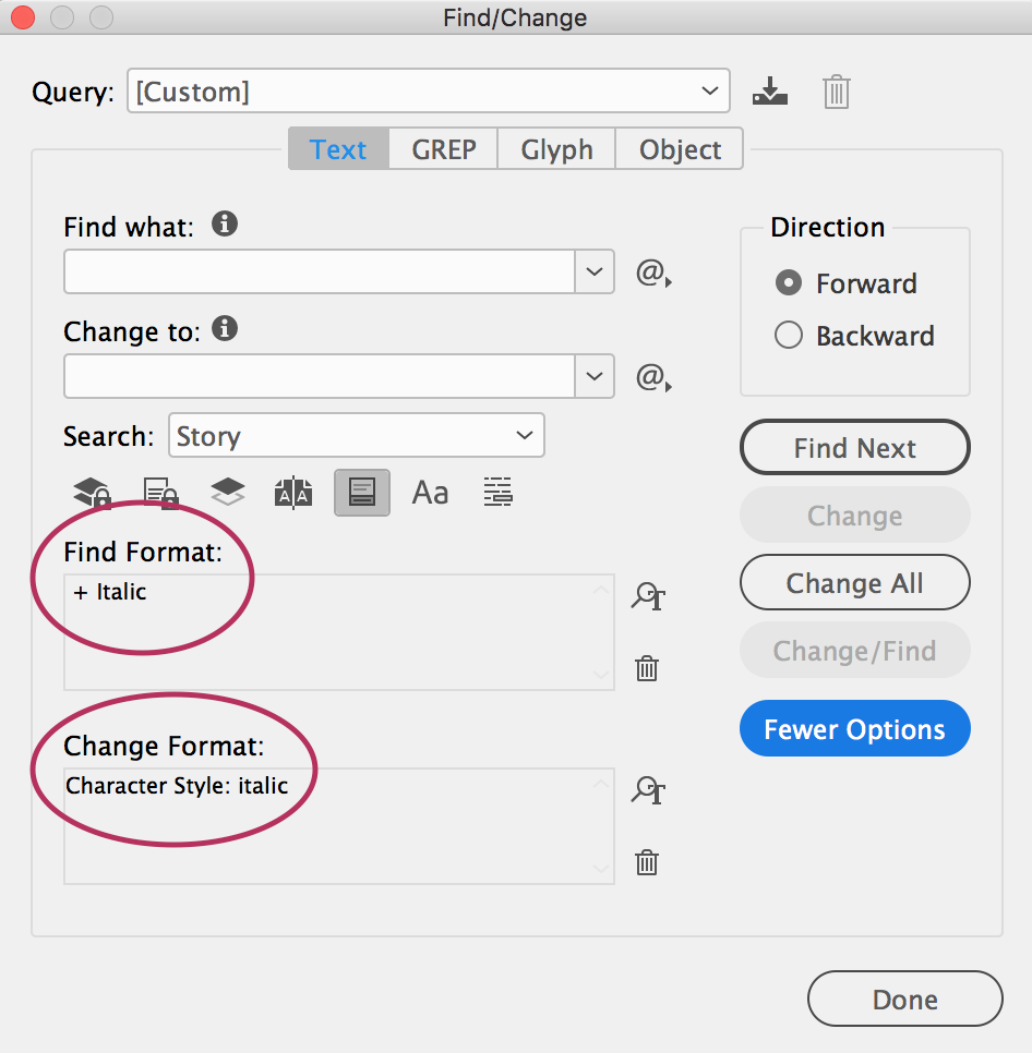  Screen shot of the search and replace function. 