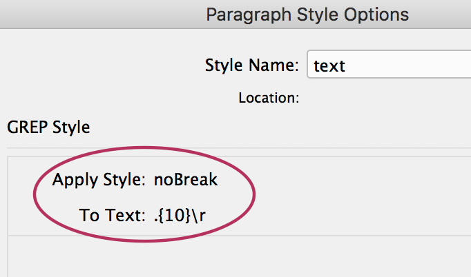  Screen shot of paragraph style options window. 