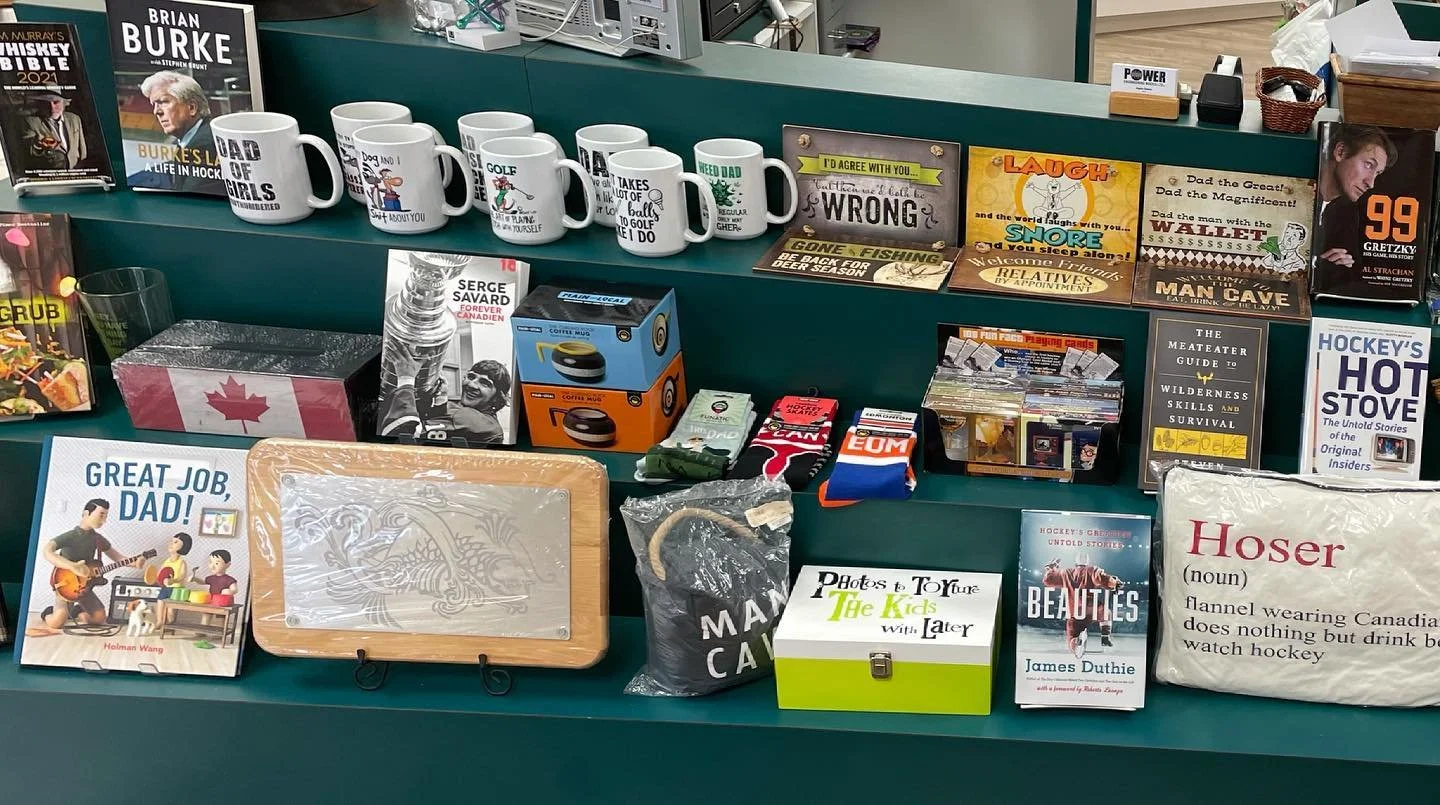 Display of assorted gifts sold at The Bookstore on Perron