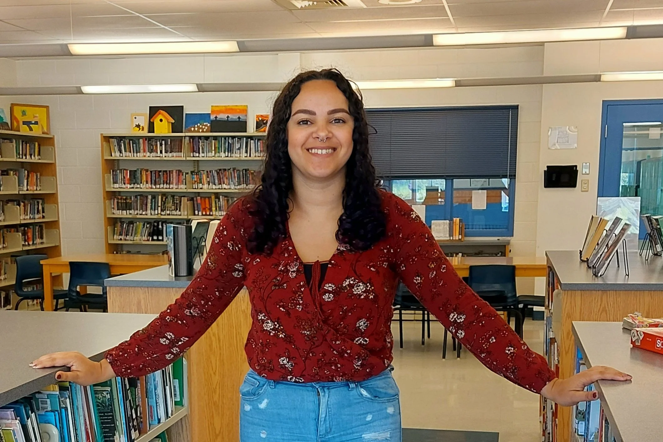 Picture of Breanne Muise at the St. Mary's Bay Academy library