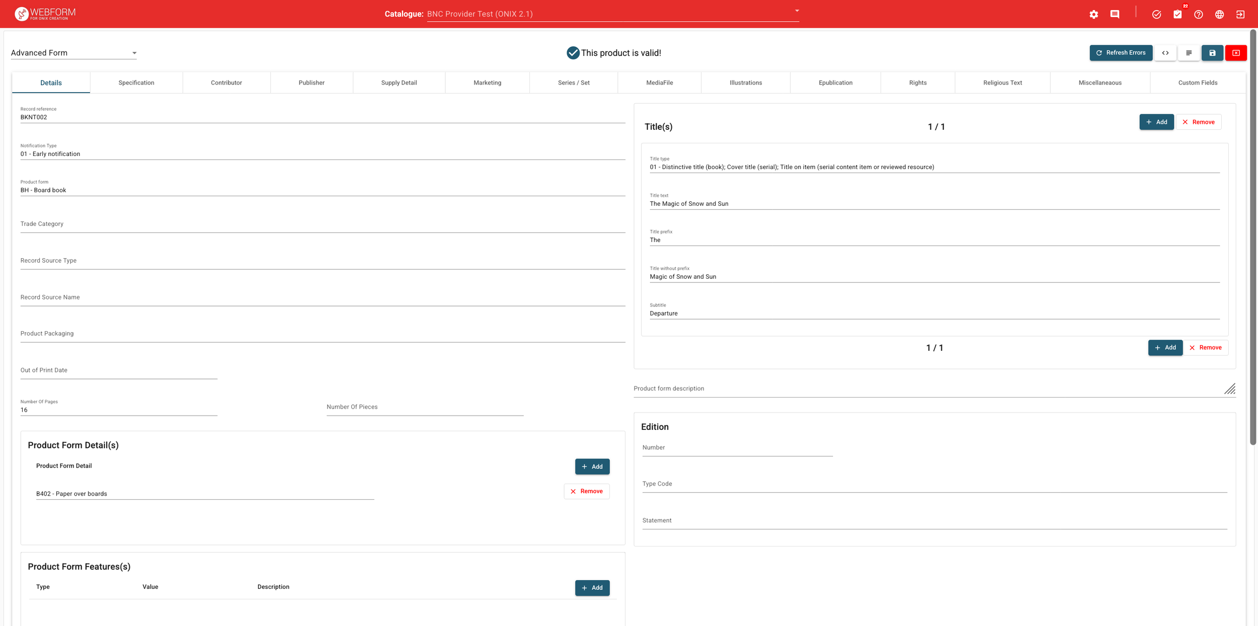 Screenshot of Advanced Form.