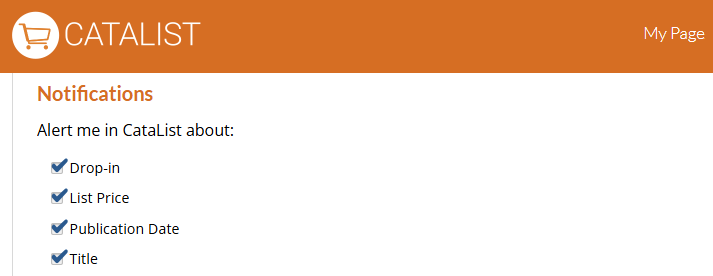 Screenshot of the notifications settings in CataList.