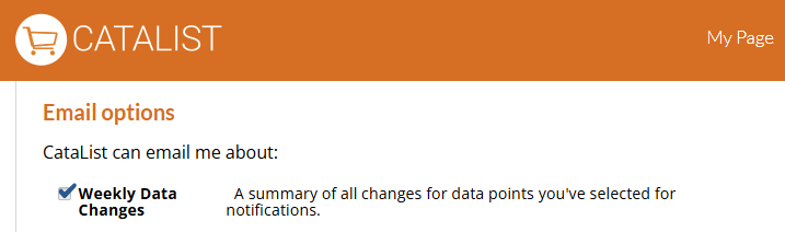Screenshot of the email options settings in CataList.