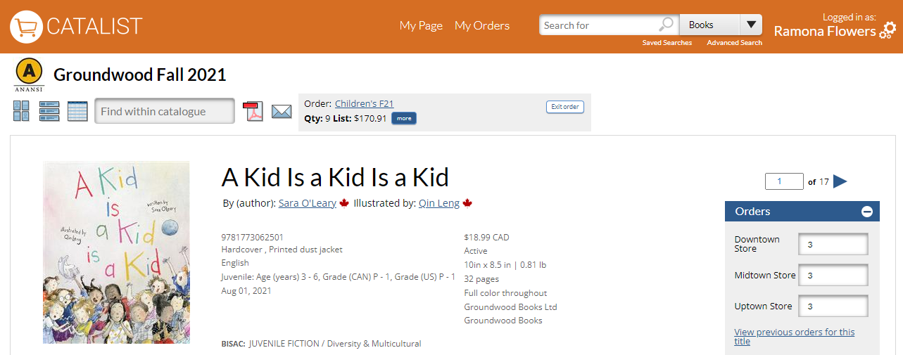 Screen capture of CataList showing the ordering features embedded directly on to a title detail page.