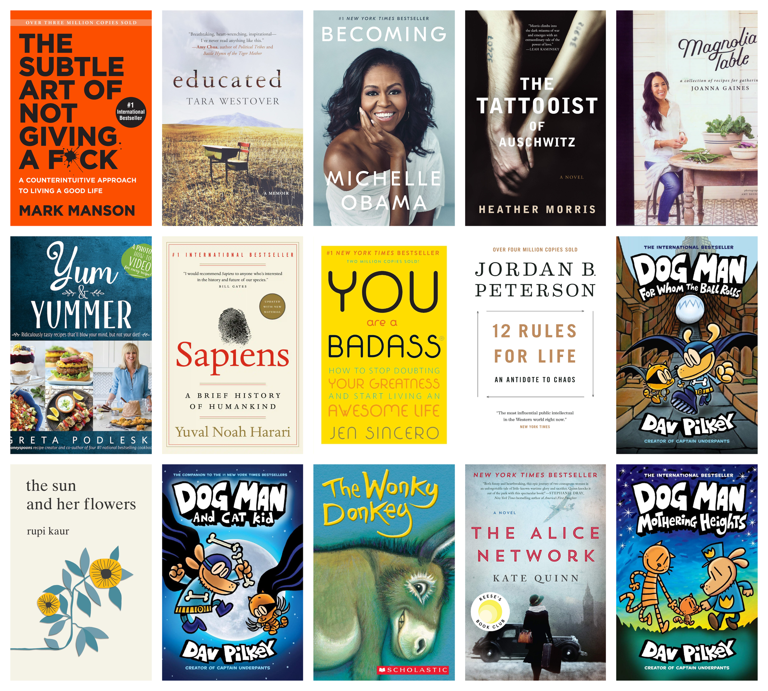 Collage of covers of the 15 bestselling print books in the last five years (2017-2021) in Alberta