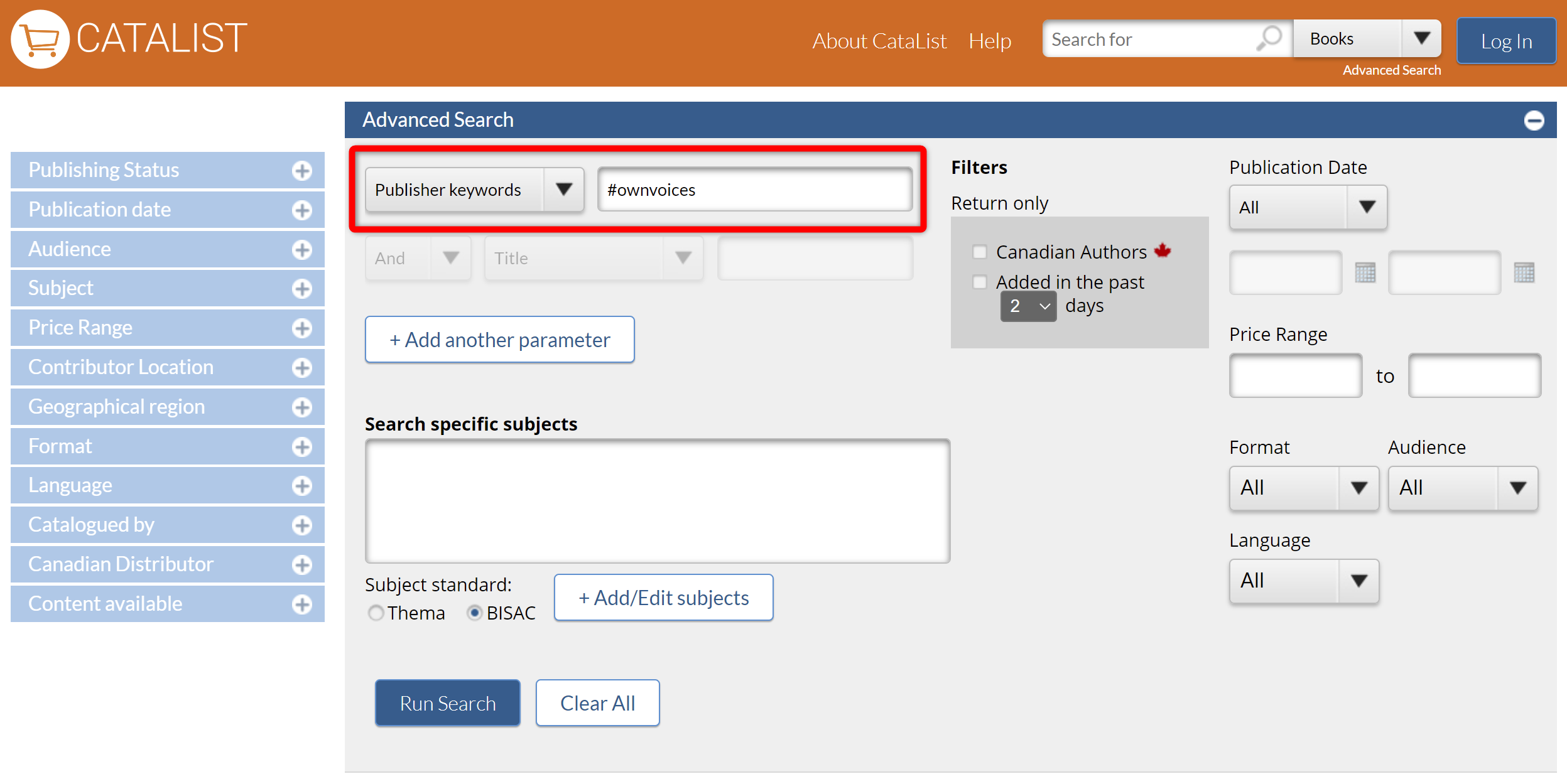 Advanced Search tutorial using the publisher keyword #OwnVoices