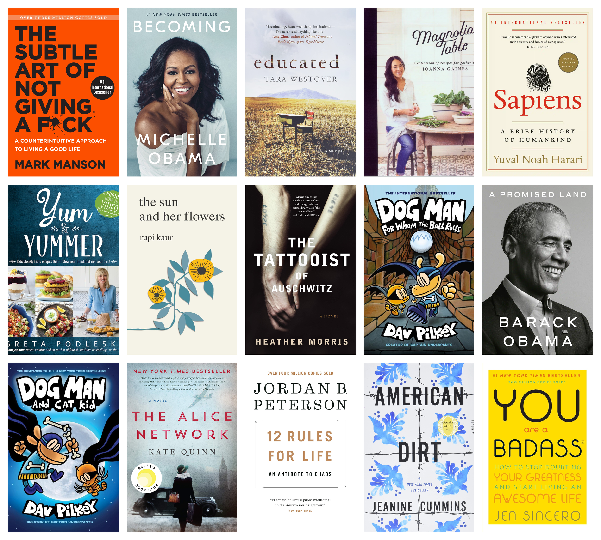 Collage of covers of the 15 bestselling print books in the last five years (2017-2021) in British Columbia