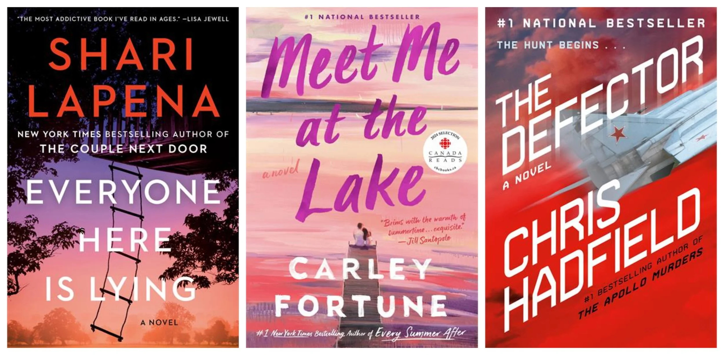 Cover collage of top 3 bestselling fiction Canadian titles.