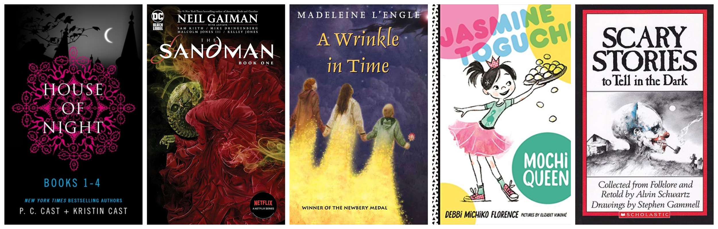 Collage of covers of the top five books listed below