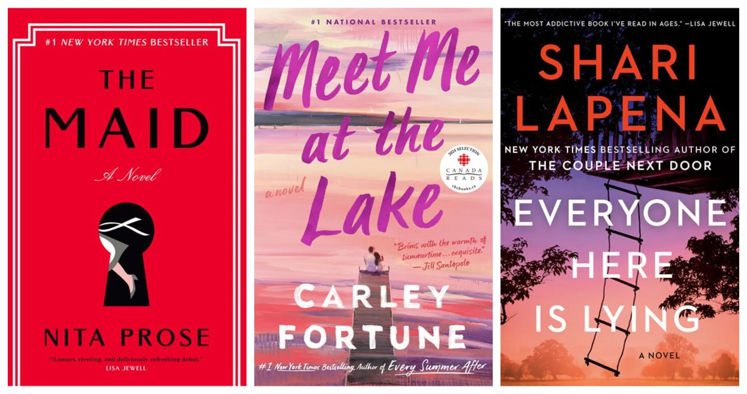 Cover collage of top 3 most circulated fiction Canadian titles.
