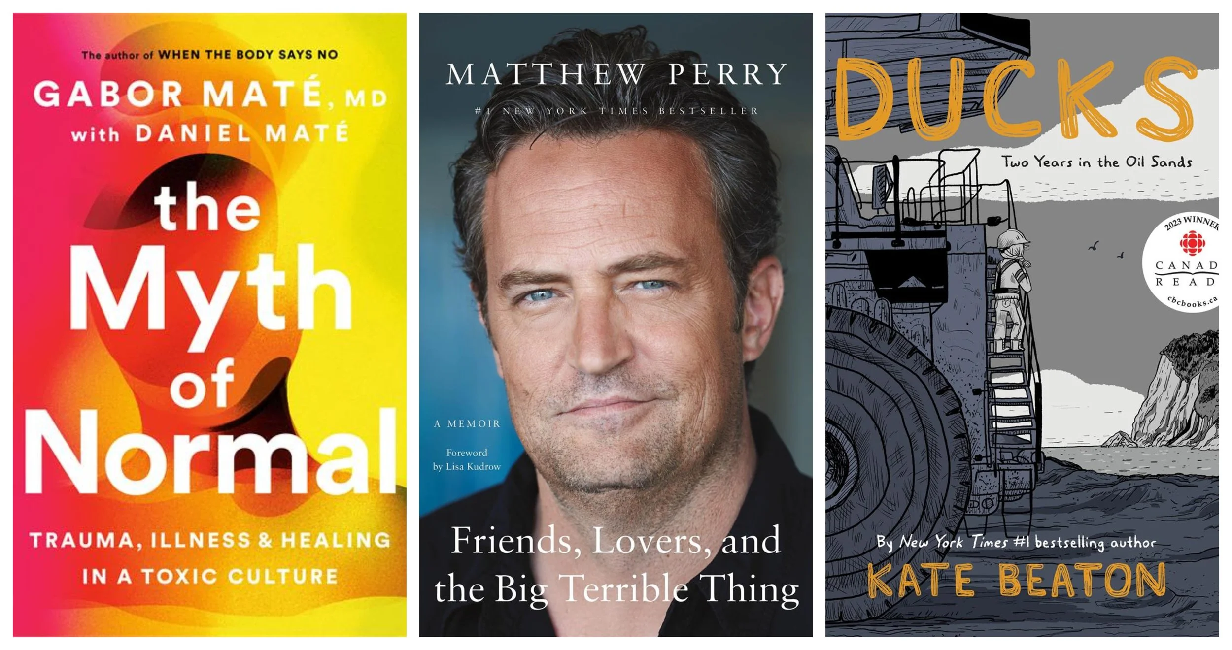 Cover collage of top 3 most circulated non-fiction Canadian titles.