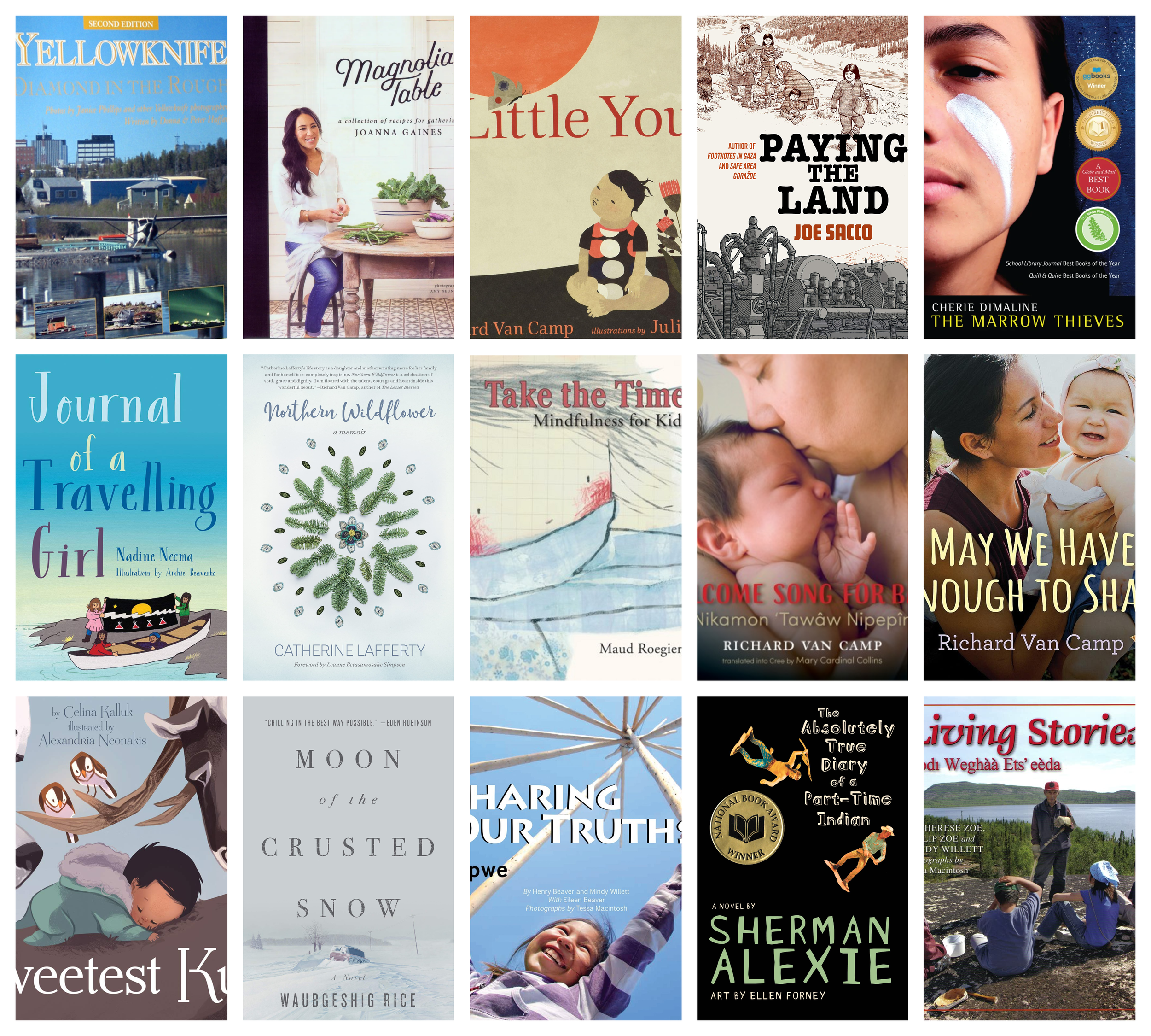 Collage of covers of the 15 bestselling print books in the last five years (2017-2021) in Northwest Territories and Nunavut