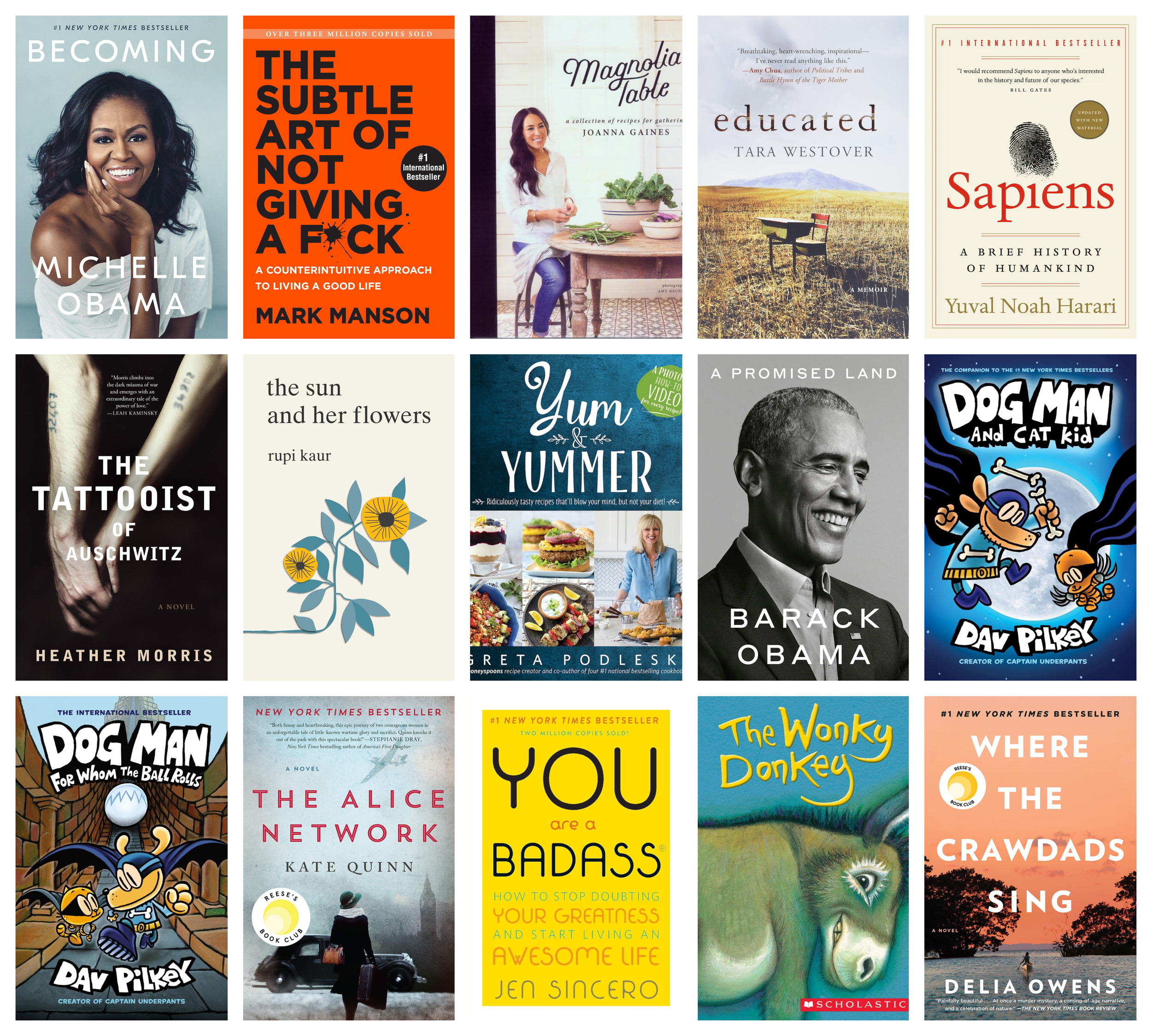 Collage of covers of the 15 bestselling print books in the last five years (2017-2021) in Ontario