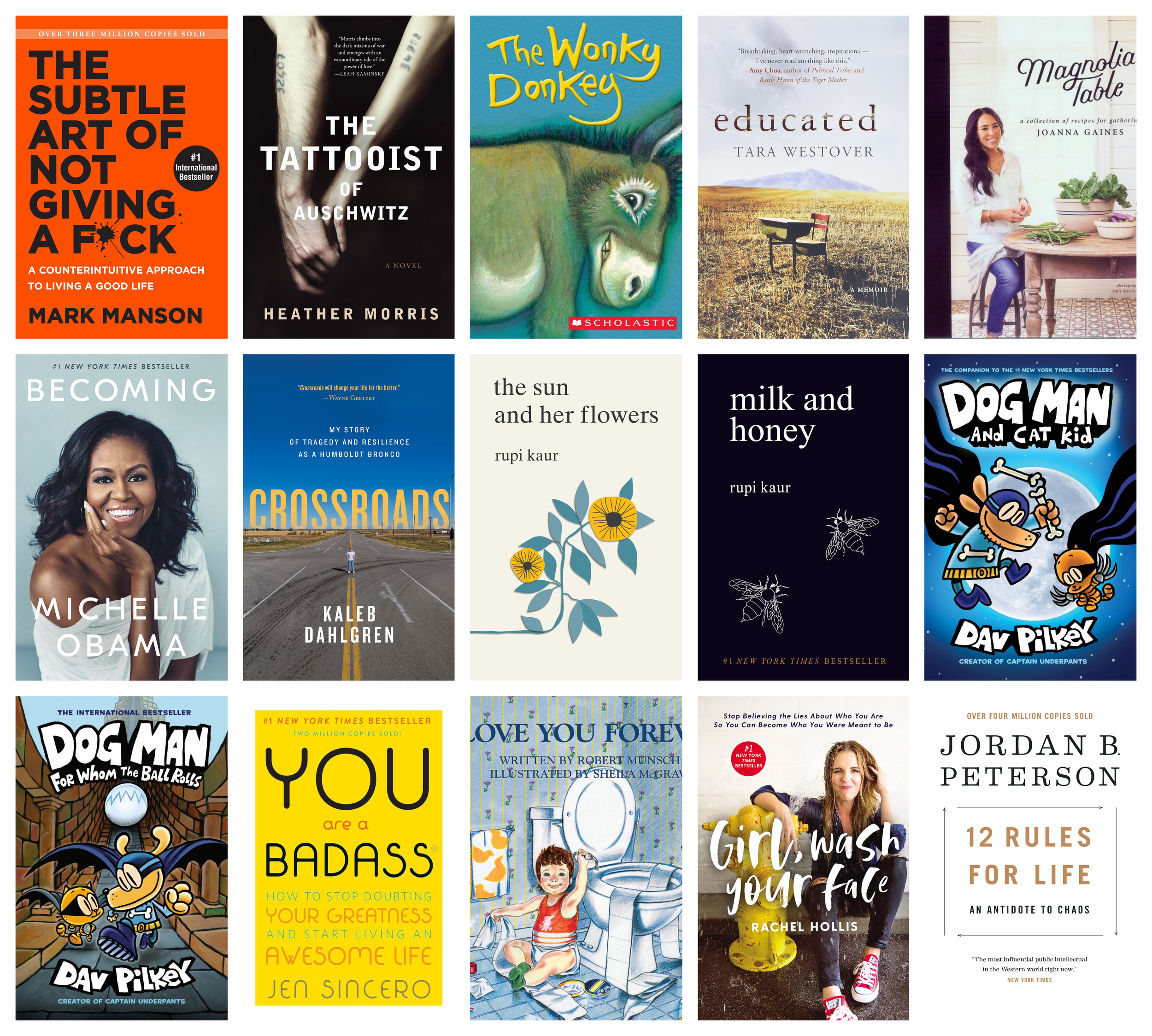 Collage of covers of the 15 bestselling print books in the last five years (2017-2021) in Saskatchewan