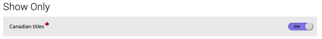 Screen capture from SalesData showing the "Canadian titles" toggle on