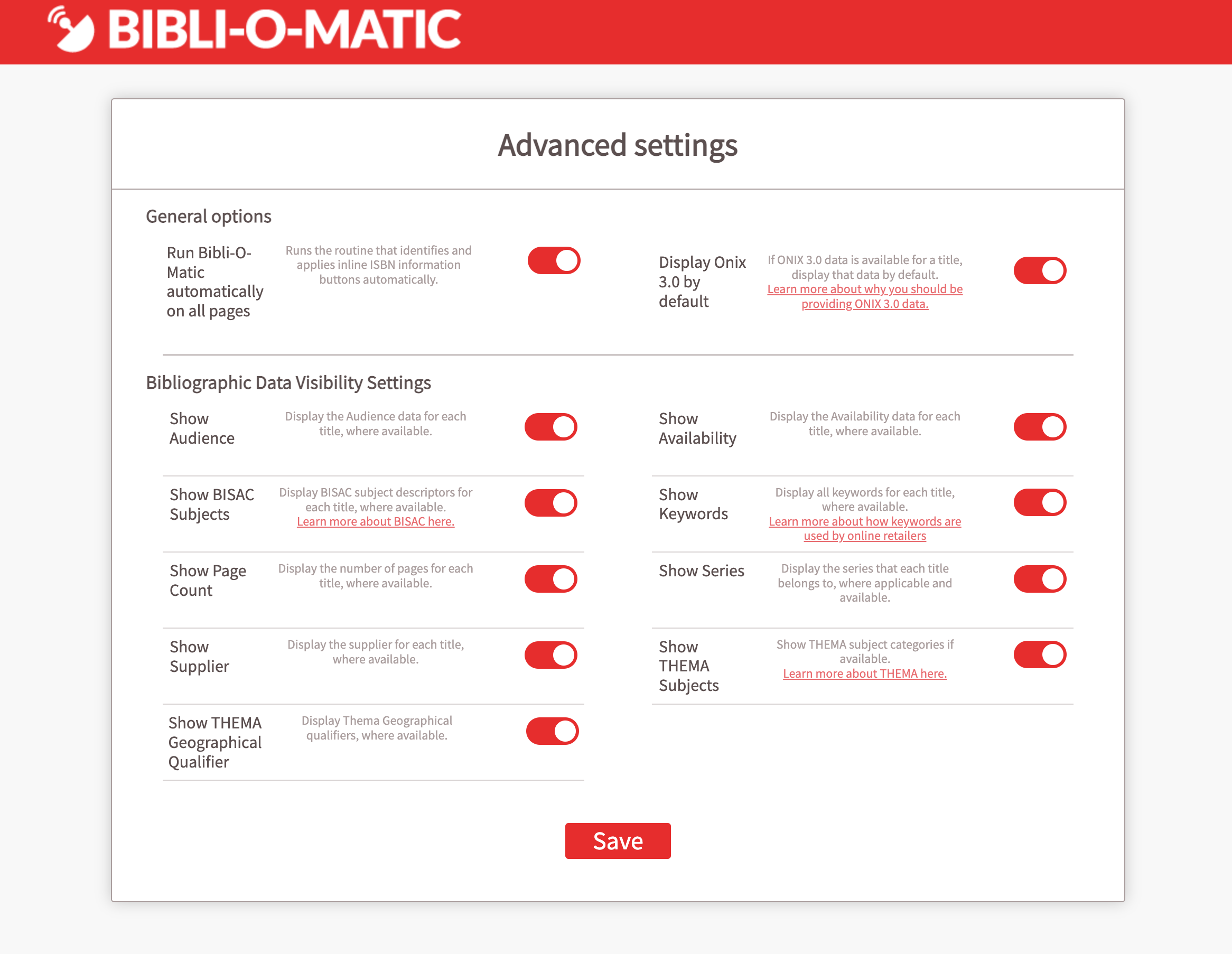 Bibli-O-Matic advanced settings
