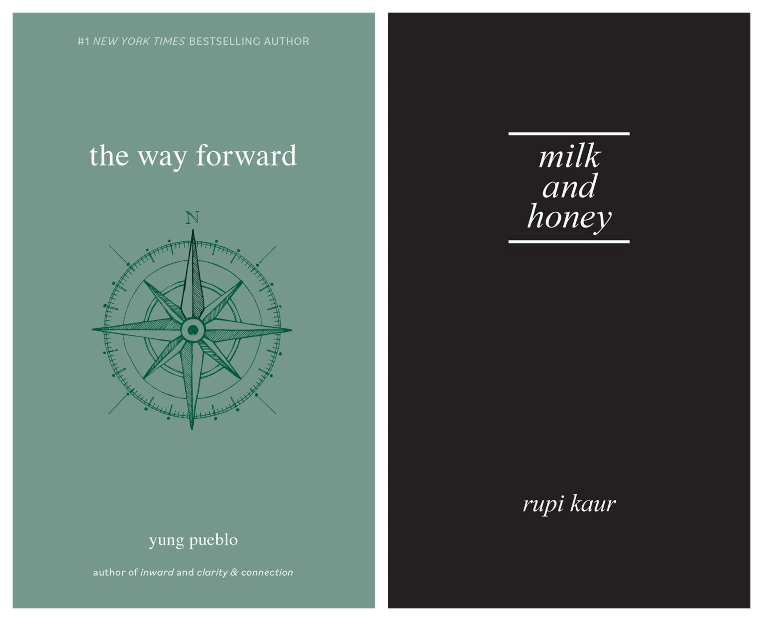 Cover of The Way Forward by yung pueblo and Milk and Honey by Rupi Kaur
