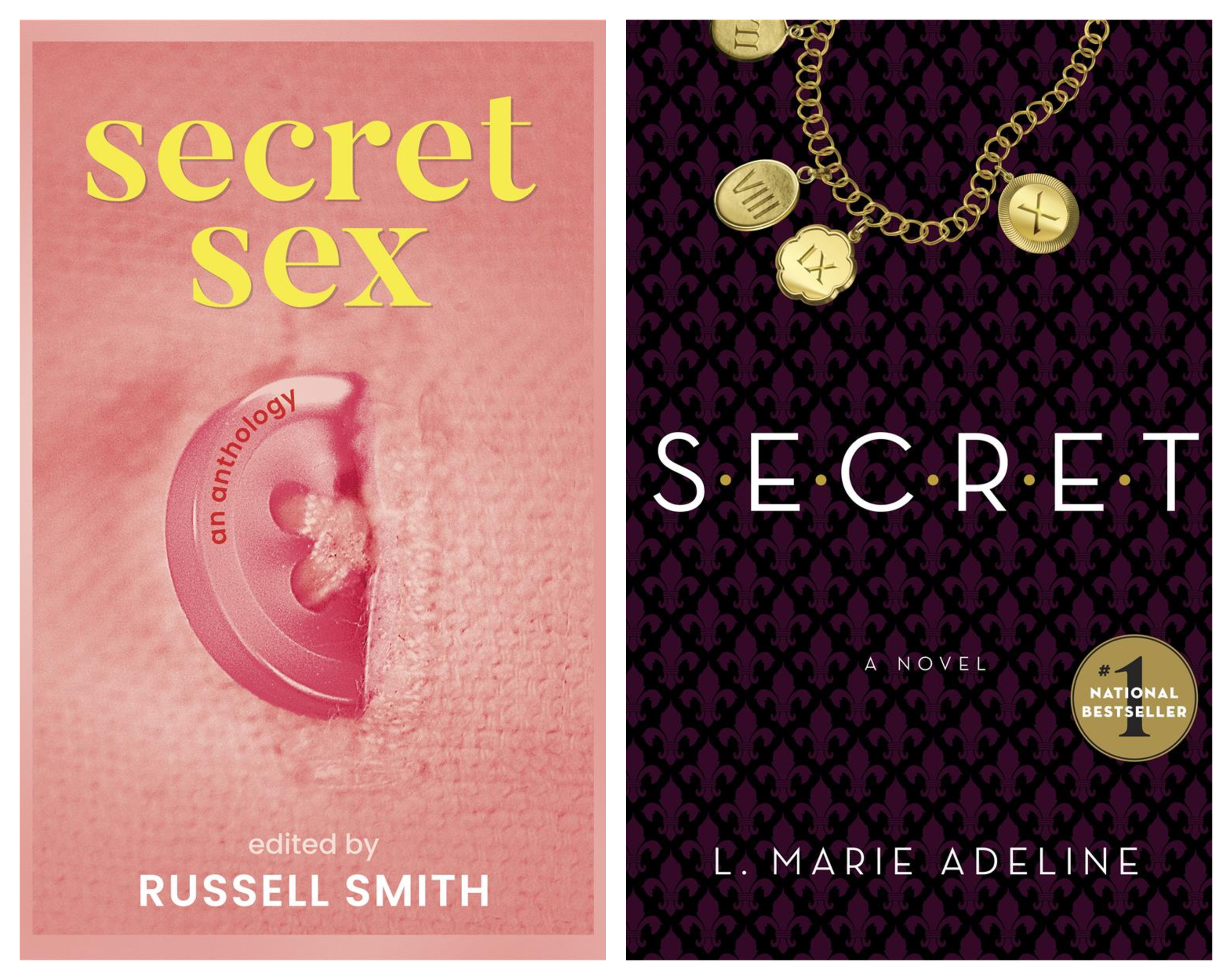 Book cover collage: Secret Sex edited by Russell Smith and S.E.C.R.E.T by L. Marie Adeline.