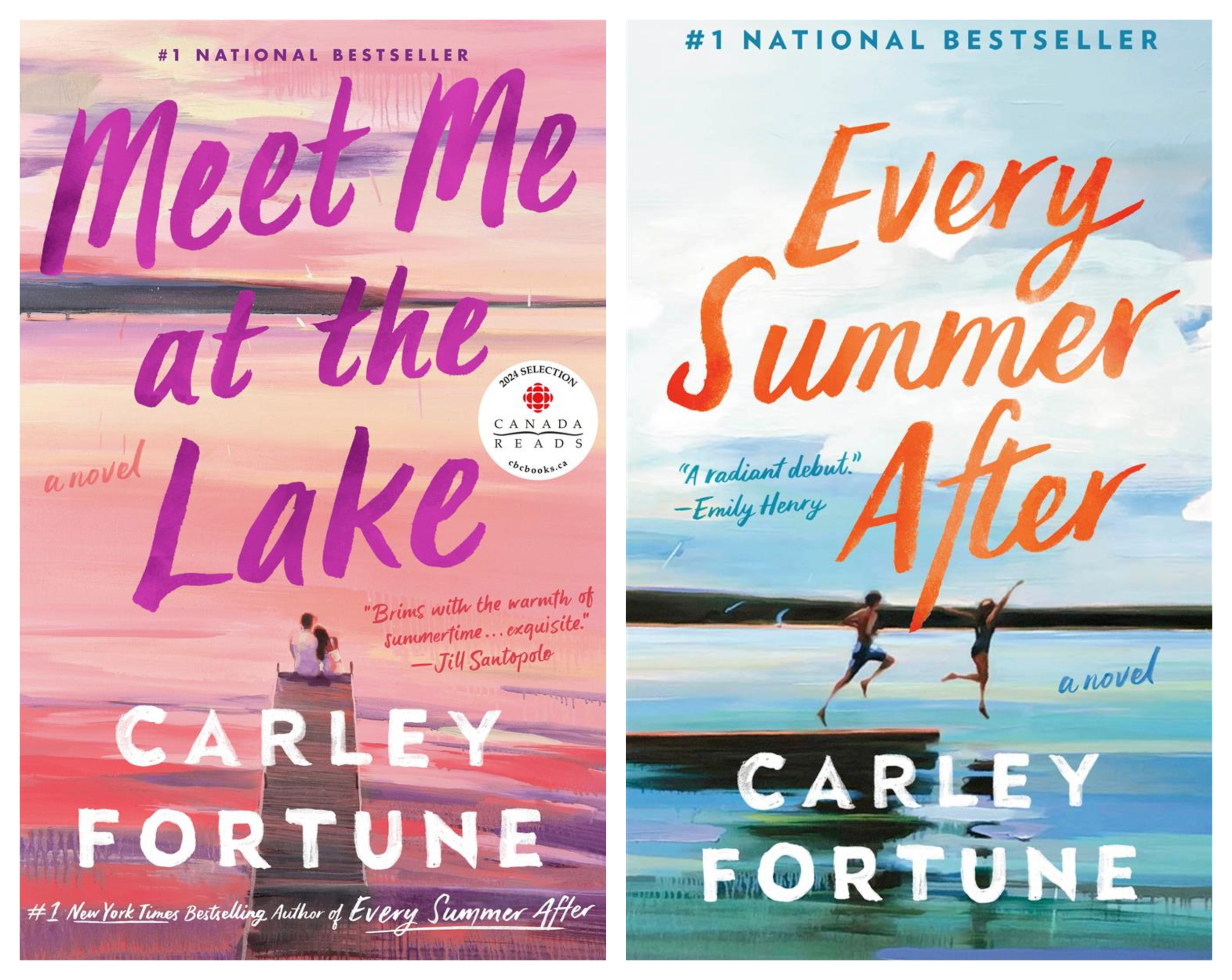 Book cover collage: Meet Me at the Lake by Carley Fortune and Every Summer After by Carley Fortune.