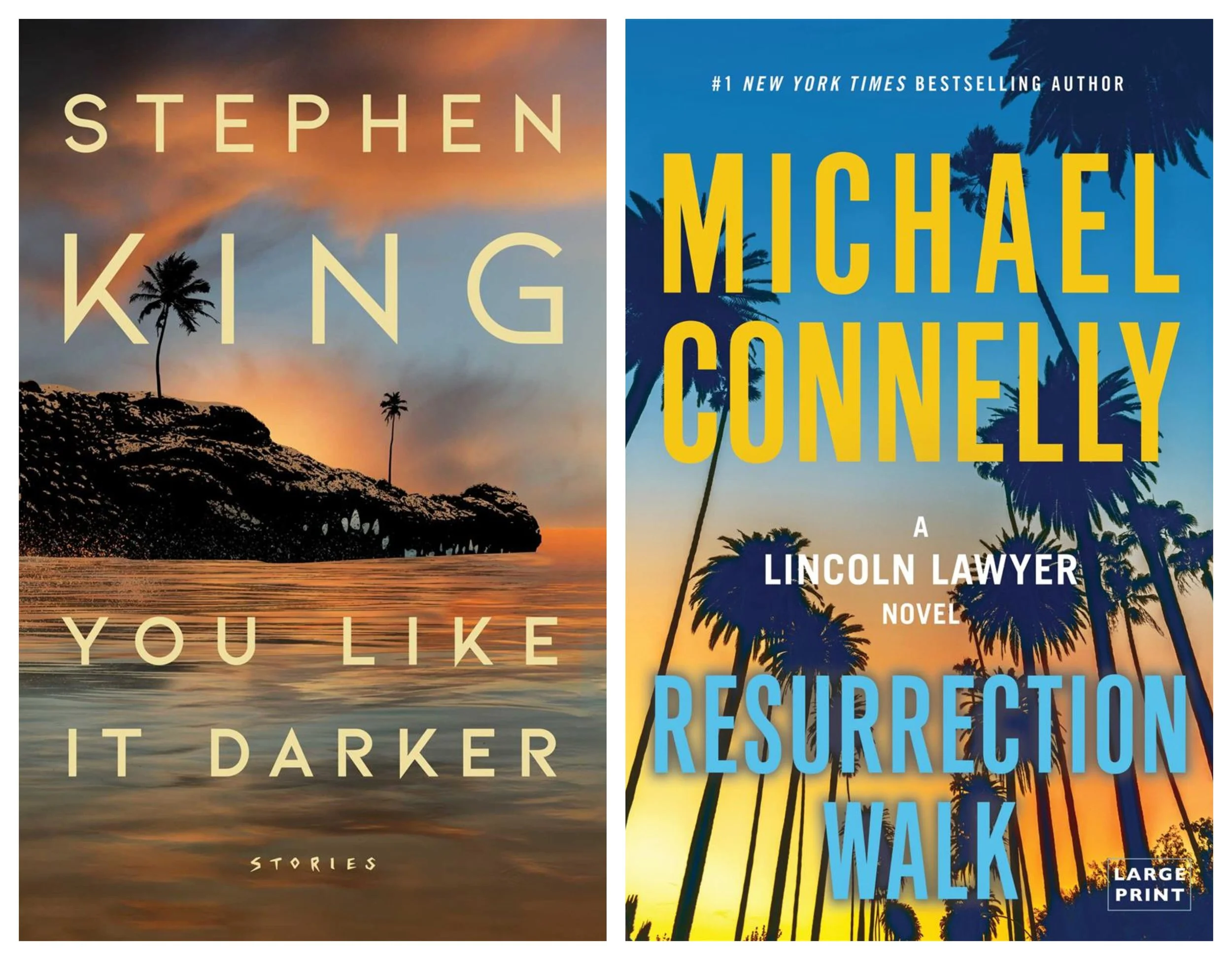 Book Covers: You Like It Darker by Stephen King and Resurrection Walk by Michael Connelly.