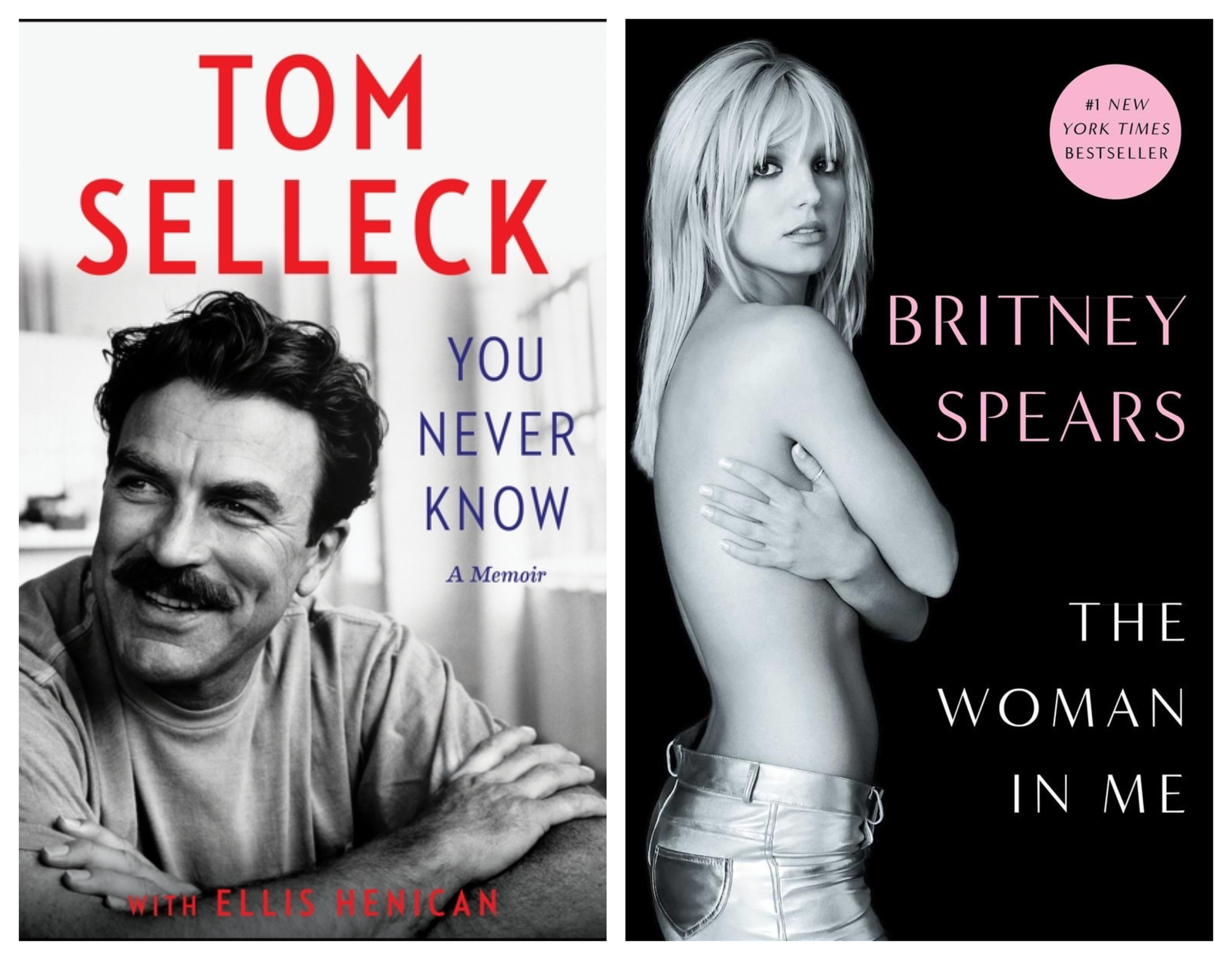 Book Covers: You Never Know by Tom Selleck & Ellis Henican and The Woman in Me by Britney Spears.