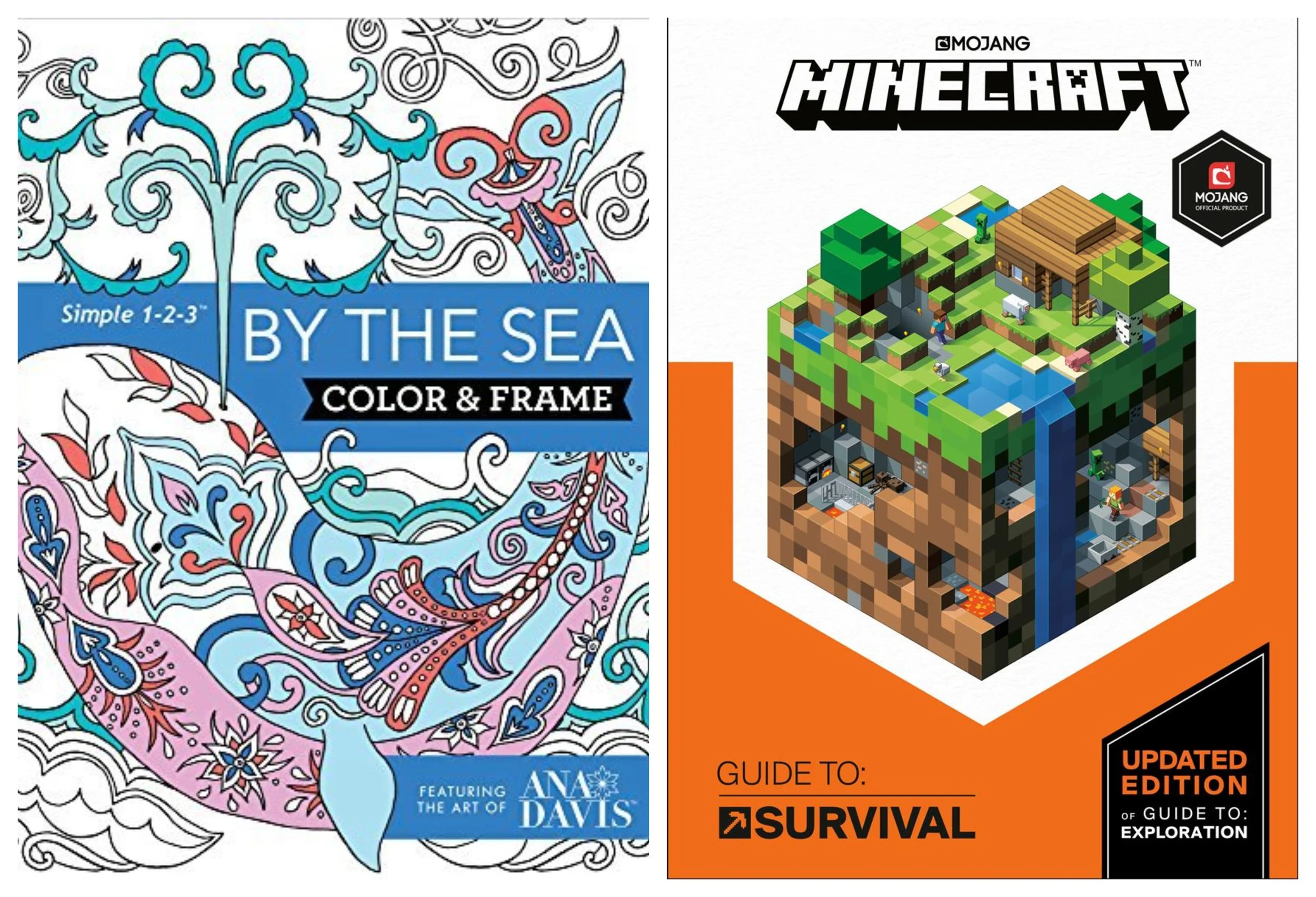 Book cover of Color and Frame by the sea by Publications International Ltd. Staff and Minecraft guide to: survival by Mojang AB and The Official Minecraft Team.