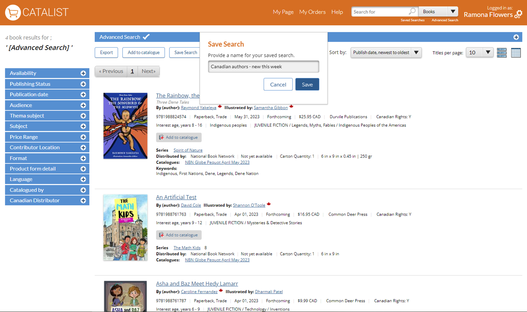 Screen capture of a CataList search results page highlighting the Save Search feature.