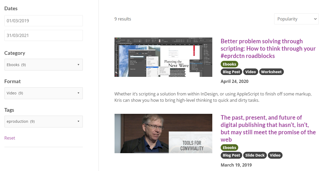 Screen capture of the content library section of the new Tech Forum website