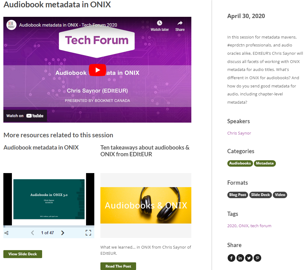 Screen capture of a session page from the new Tech Forum website