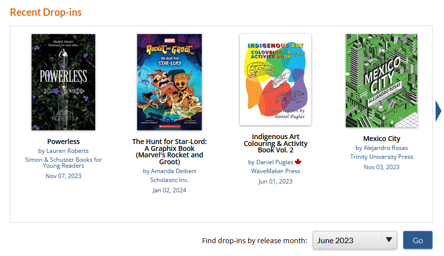 Screen capture of the Recent Drop-ins carousel of the CataList website home page