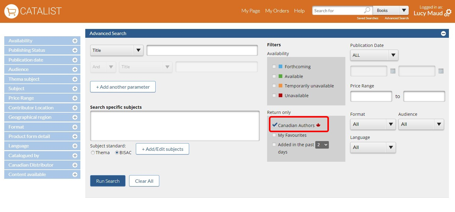 Screen capture of CataList’s Advance Search panel.